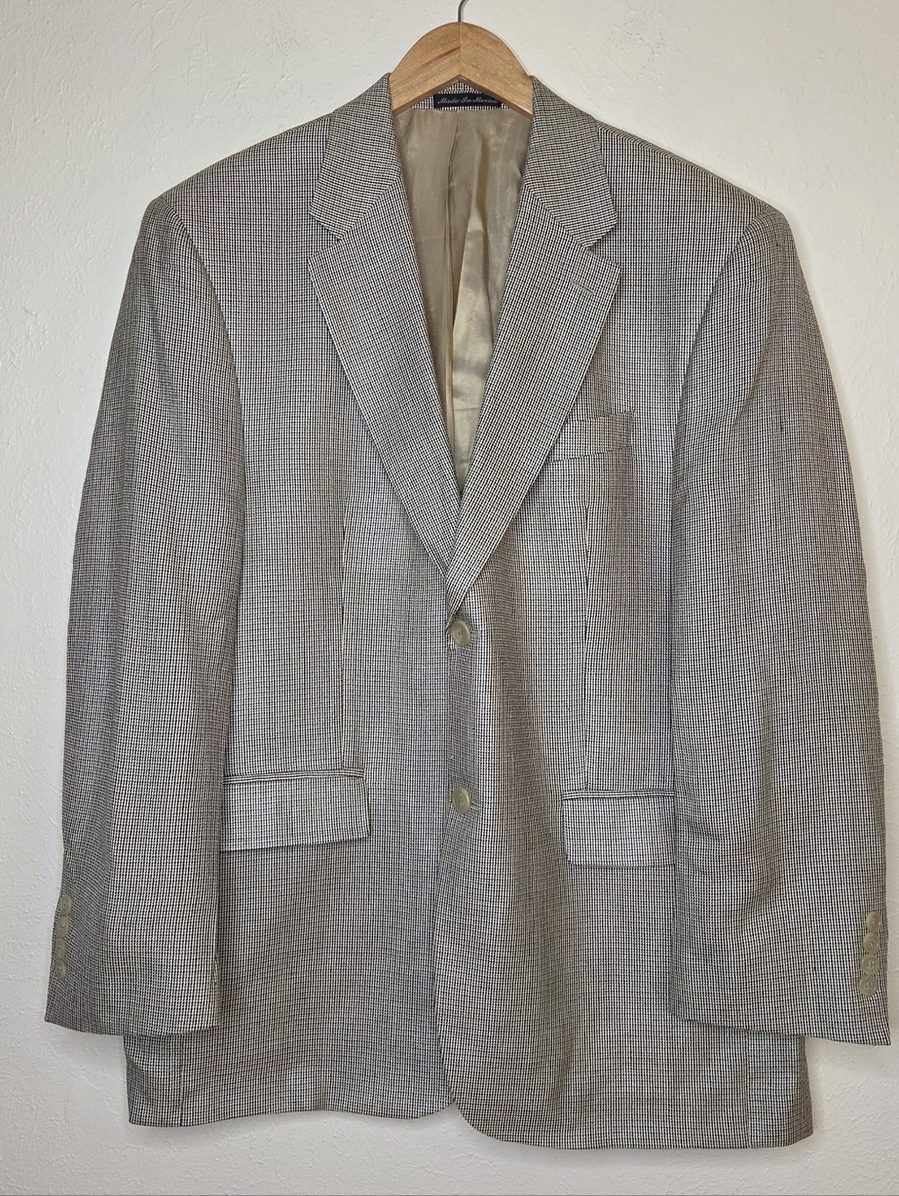 Ralph Lauren Silk Blazer 42R Tan Micro Check Sport Coat Classic Preppy Jacket